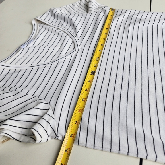 Another Love Womens Shirt Hi Low Dress Ctretch Short Sleeve White Black Stripe M - Picture 8 of 11